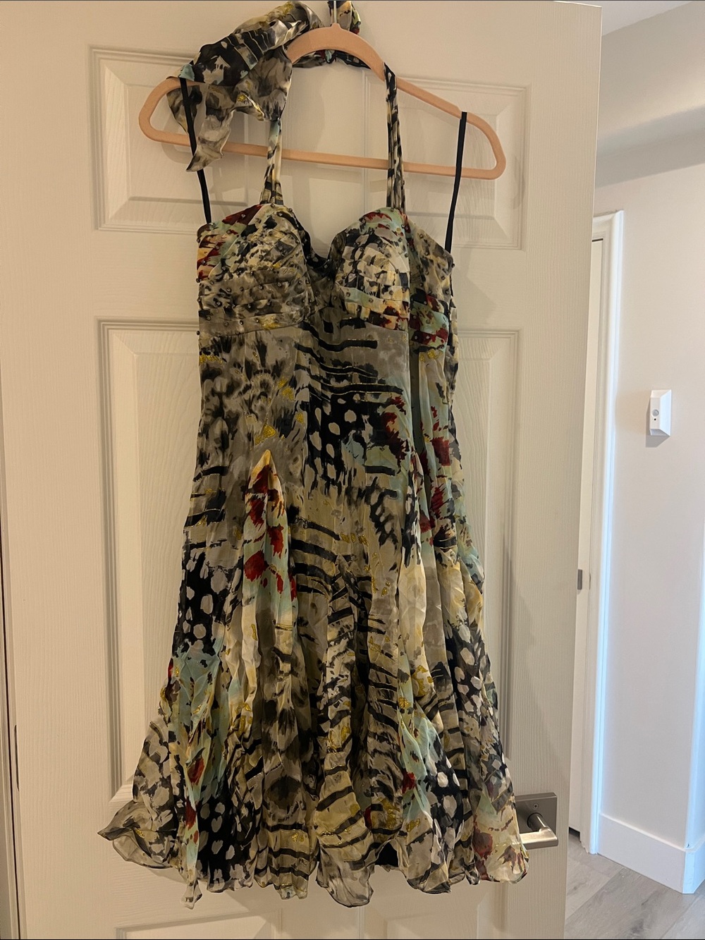Alberto Makali Multicolor Backless Halter formal dress metallic